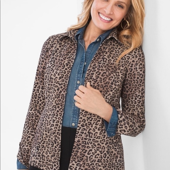 Chico's Leopard-Print Ponte Jacket Black/Brown - Picture 1 of 12